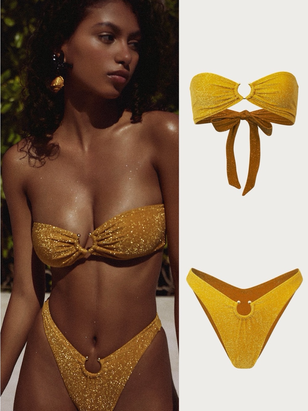 Same Swimwear Pierced Bandeau Top and Bottom in Gold Lurex